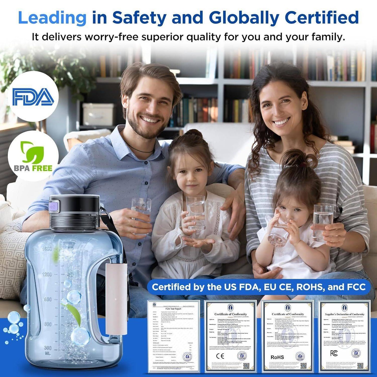 1.5L Hydrogen Water Bottle Hydrogen Rich Portable Rich Hydrogen Water Generator